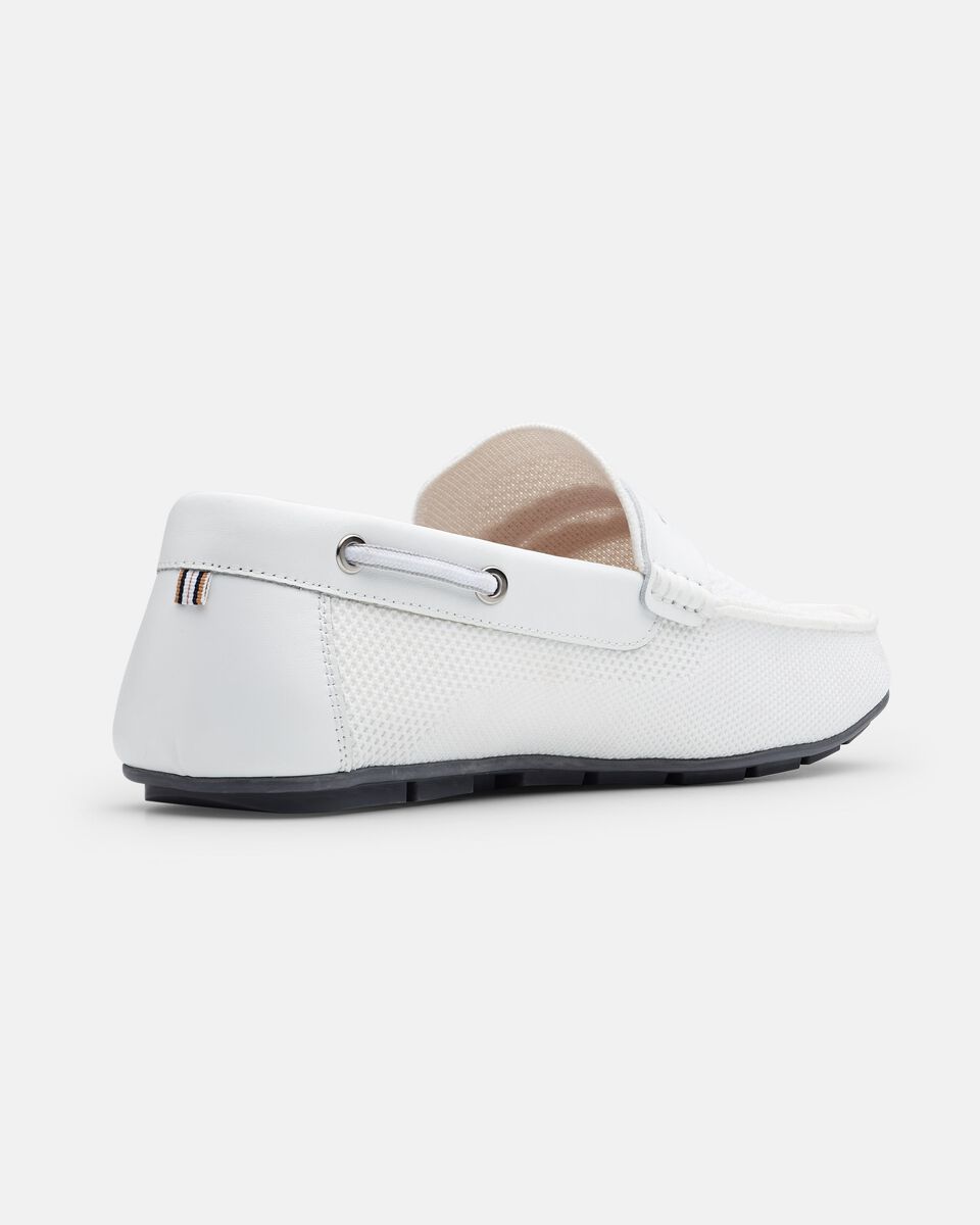 Mens White Flyknit Texture Driving Shoe